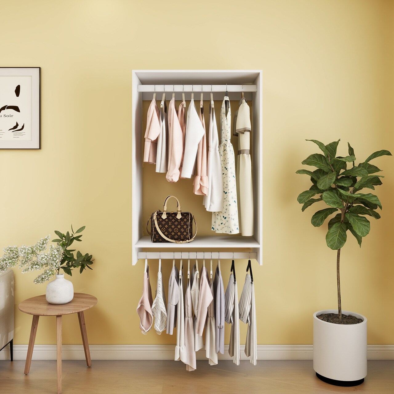 Closet Organizer System With 2 Hanging Rails Shelves Wall Mount Shelving For Walk In Closet